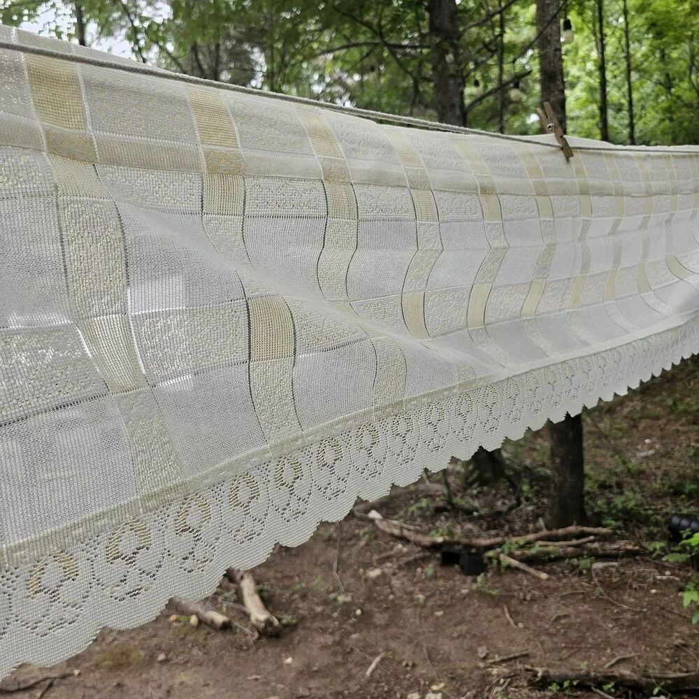Vintage Cream & Butter Yellow Checkered Sheer Lace Valance - Cottage, Grannycore